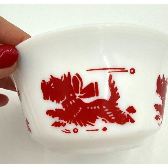 Vintage Hazel Atlas Platonite Milk Glass Red Scottie Dog Childrens Cereal Bowl - Picture 6 of 6